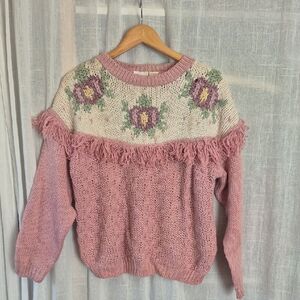 Vintage Floral Knit Pink Floral Sweater